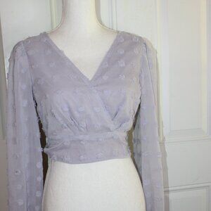 Alter'd State Top Women's Size Medium Blue Blouse Sheer Sleeves